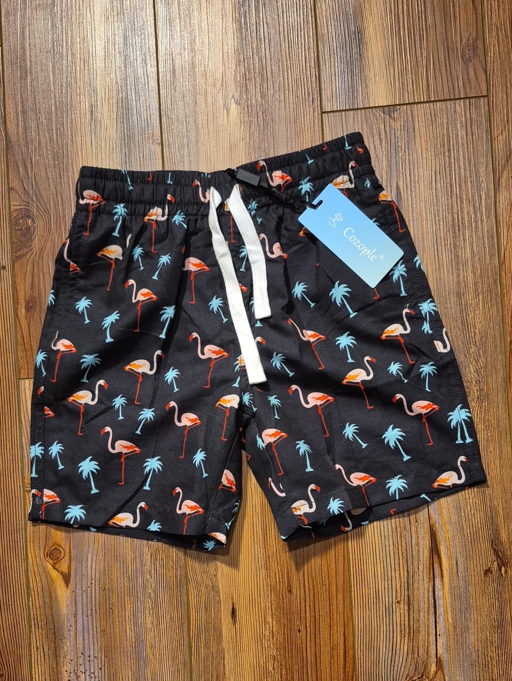 NWT Cozople Black Flamingo Print Boy's Swim Trunks - Sz. 6